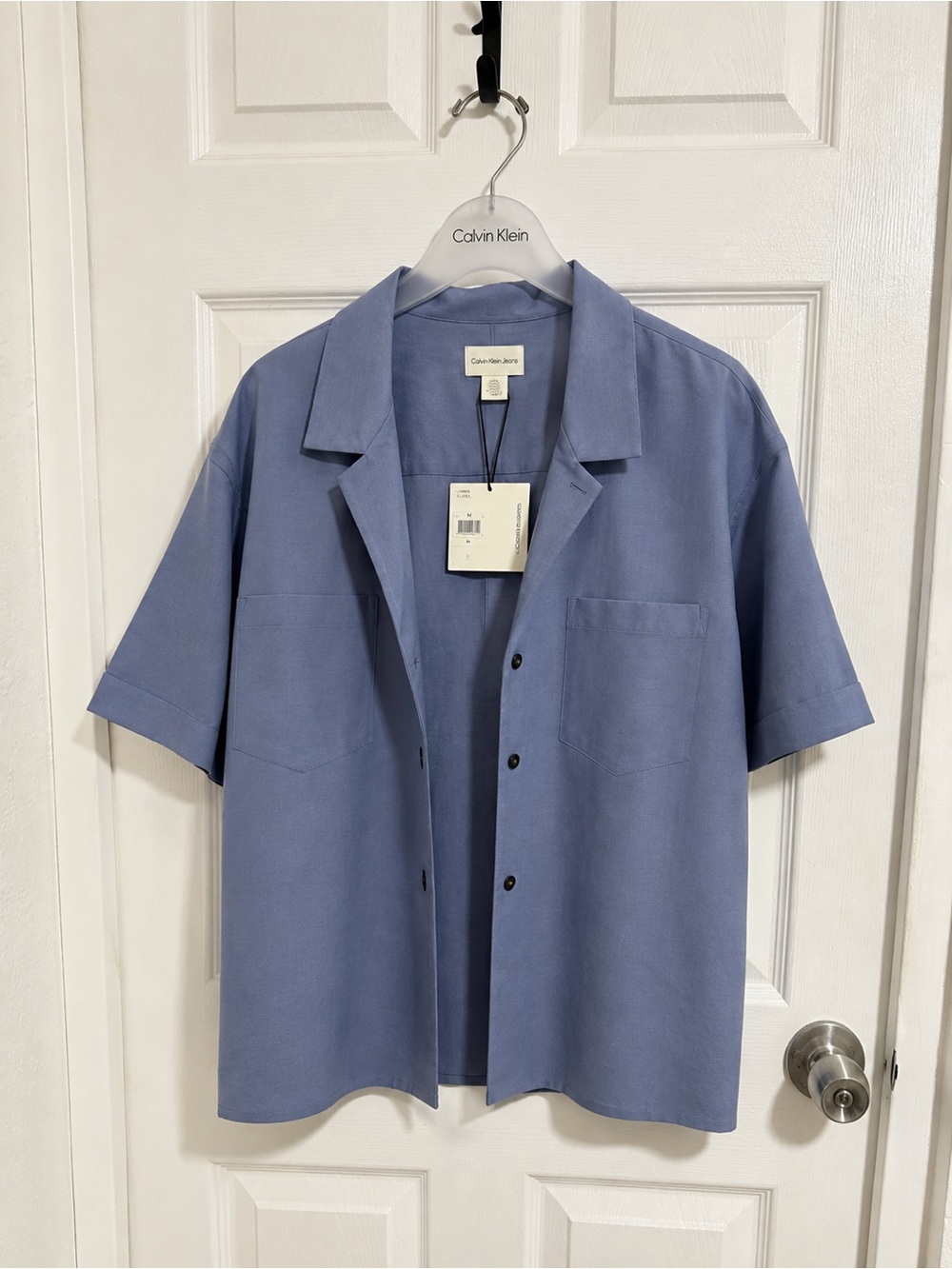Calvin Klein Relaxed Short-Sleeve Open-Front Shirt in blue